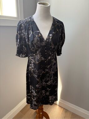 AllSaints Black Floral Button-Front Mini Dress